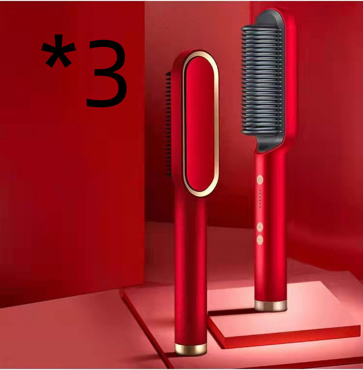 Neue 2 In 1 Haarglätter Heißer Kamm Negative Ionen Curling Tong Dual-zweck Elektrische Haar Bürste