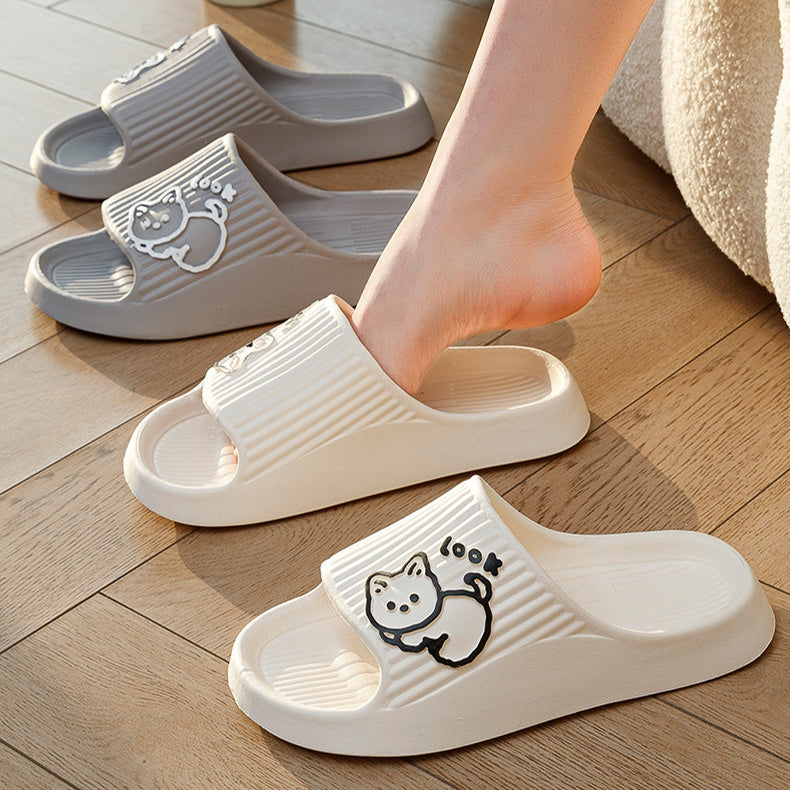 Cute Cat Slippers Summer  Shoes Bath Thick Platform Non-Slip Slides Indoor Outdoor