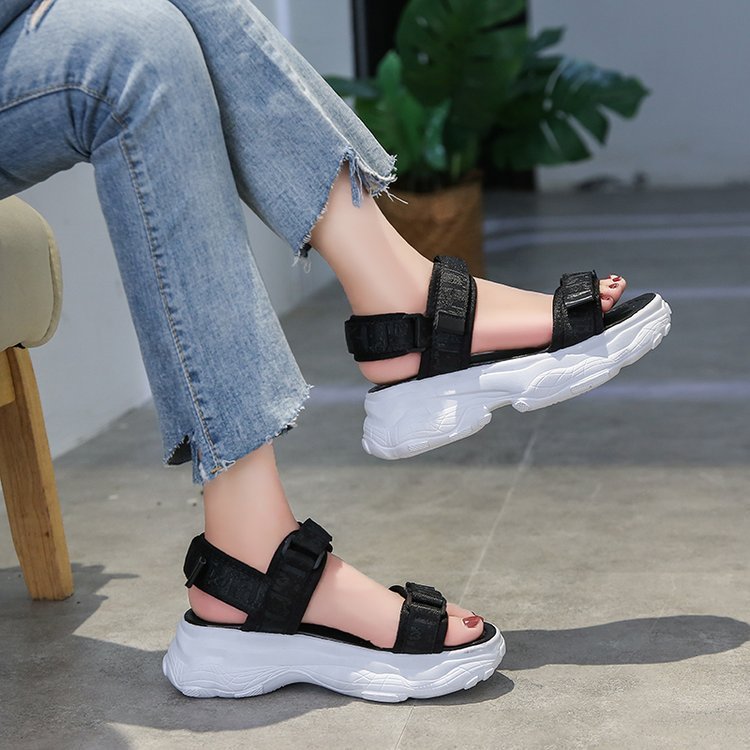 Platform Sports Style One-line Peep Toe Velcro Sandals