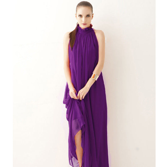 Bohemian Halter Stand Collar Chiffon Sleeveless Maxi Dress