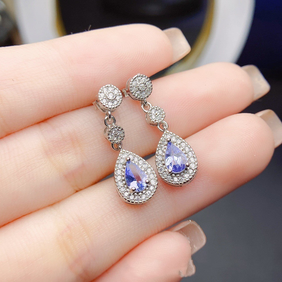 Orecchini a bottone con tanzanite naturale Accessori femminili in argento