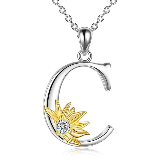 Collana in argento sterling con ciondolo con nome e lettera iniziale dell'alfabeto girasole A