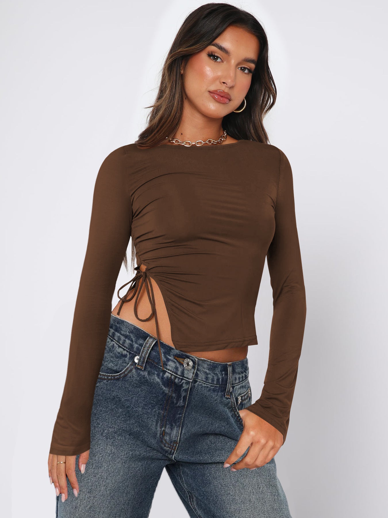 Top da donna con coulisse e spalle scoperte