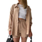 Wrinkled Fabric Lapel Long Sleeved Shirt Shorts Fashion Casual Set