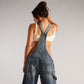 Zipper Denim Suspender Pants