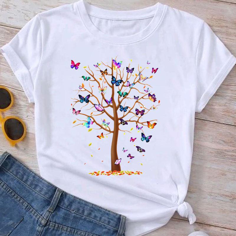 Flower Plant Bottoming Shirt Half Sleeve Simple Cartoon