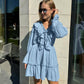 Fashion V Neck Pleated Ruffle Long Sleeve Dress Y2K