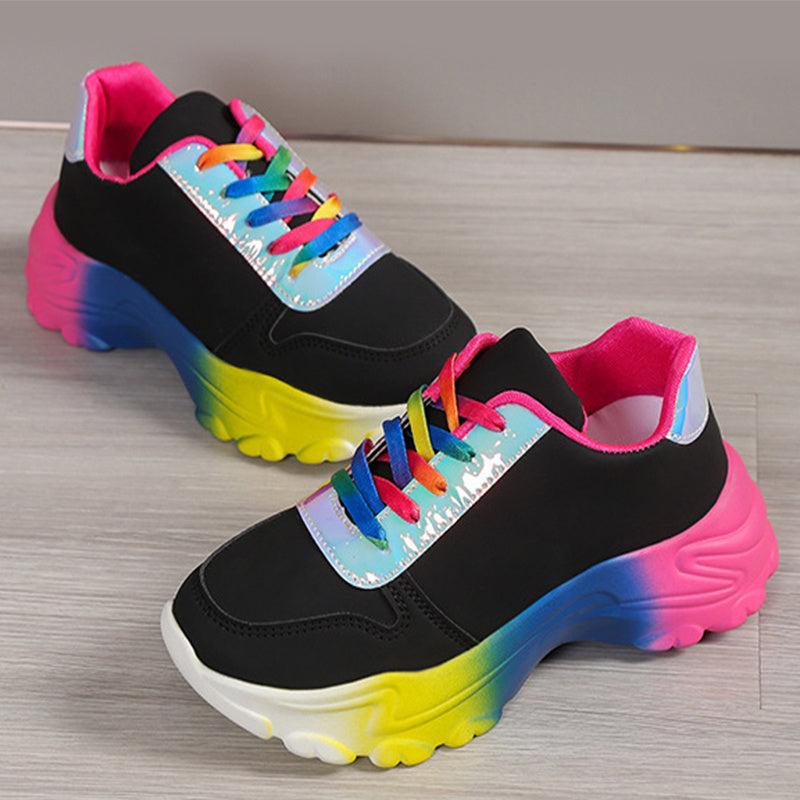 INS Style Rainbow Color Thick Bottom Lace-up Sneakers