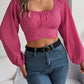 Leisure Lantern Sleeve Lace-up Waist Chiffon Shirt Midriff-baring Top