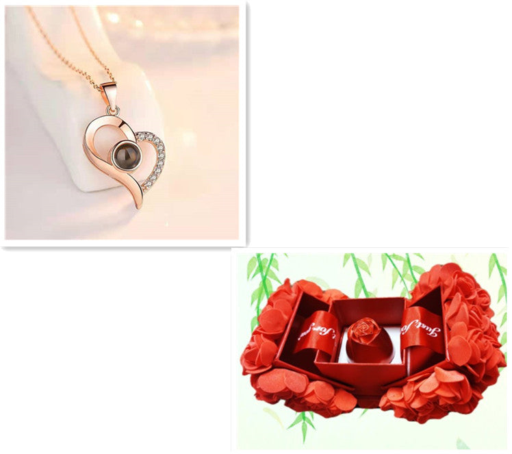 Geschenke Metall Rose Schmuck Geschenk-Box Halskette für Hochzeit Freundin Halskette Geschenke