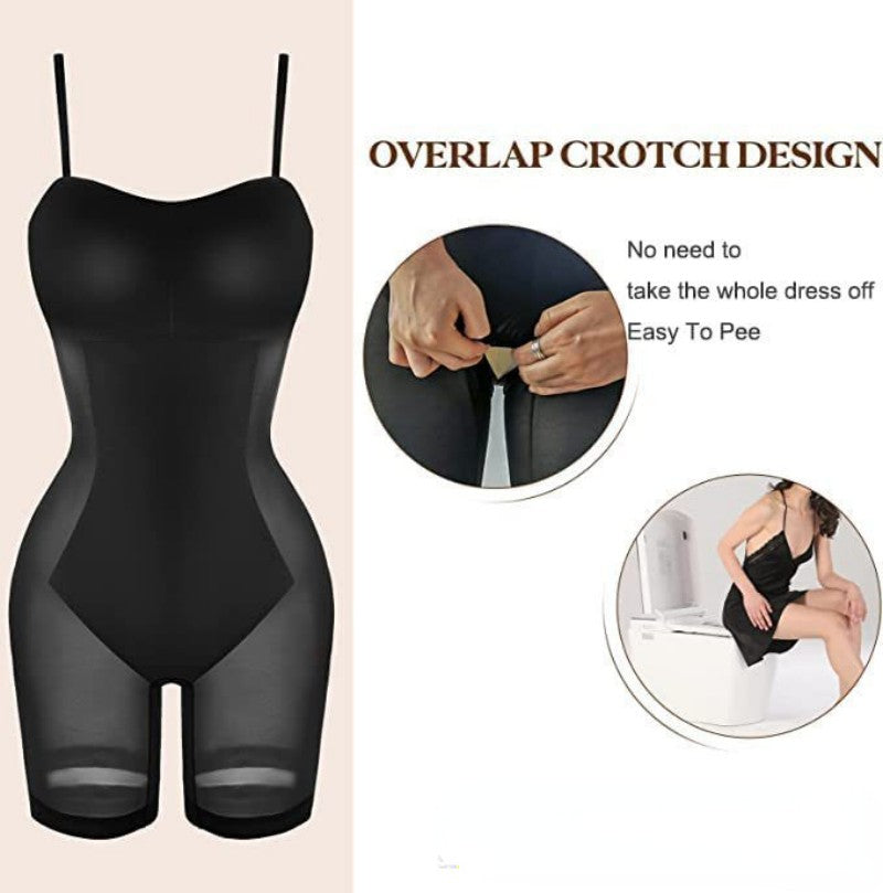 Damen-Shapewear-Kleid, Overall, Bauchdeckenstraffung, Lift-Korsett, offener Schritt, Hosenträger, enger langer Rock, Brustpolster, Bodysuit-Kleid