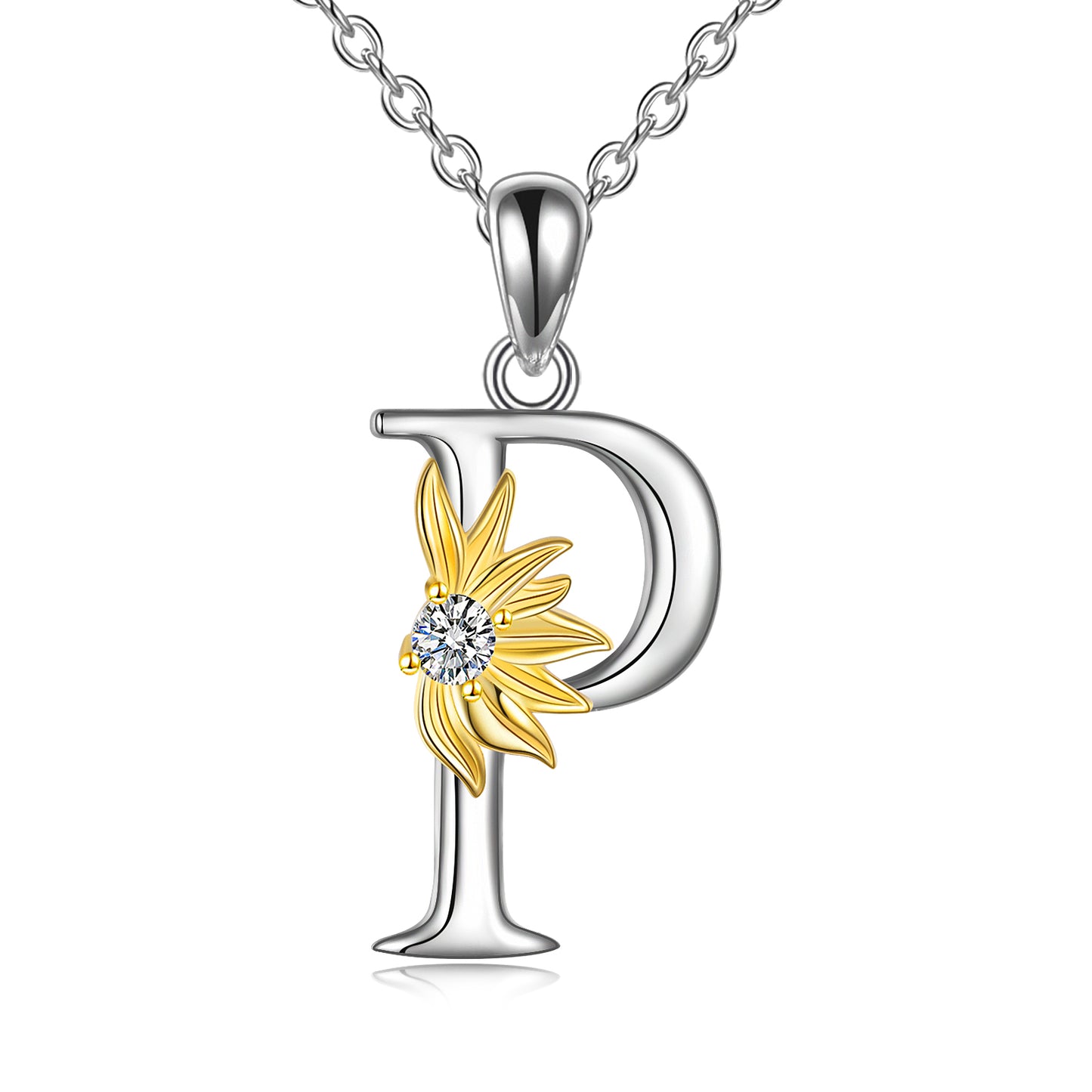 Sterling Silver Initial Alphabet Sunflower A Letter Script Name Pendant Necklace