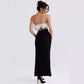 Off-shoulder Contrast Color Ostrich Hair Tube Top High Slit Bandage One-piece Dress