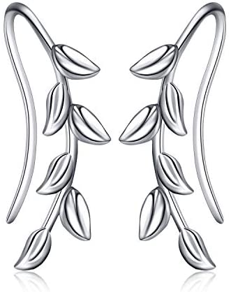 Sterling Silver Ear Climber Crawler Cuff  Leaf Earrings for Women Girls