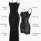 Damen-Shapewear-Kleid, Overall, Bauchdeckenstraffung, Lift-Korsett, offener Schritt, Hosenträger, enger langer Rock, Brustpolster, Bodysuit-Kleid