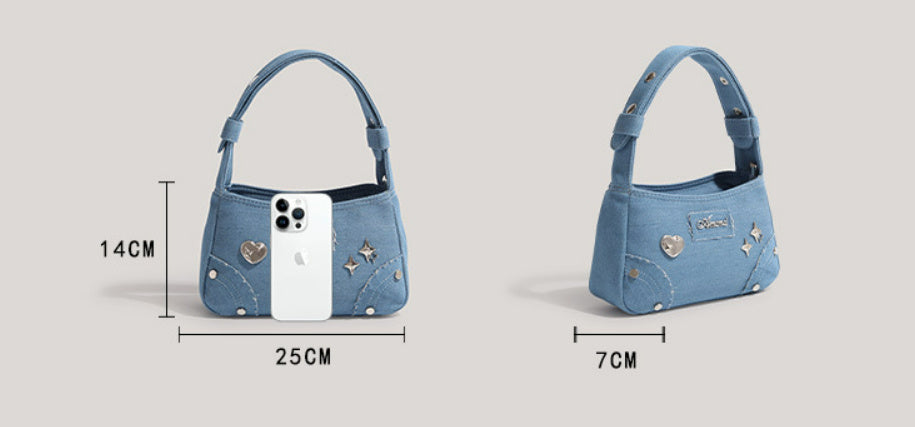 Borsa a mano piccola con design retrò di minoranza, estate, nuovo metallo XINGX Denim