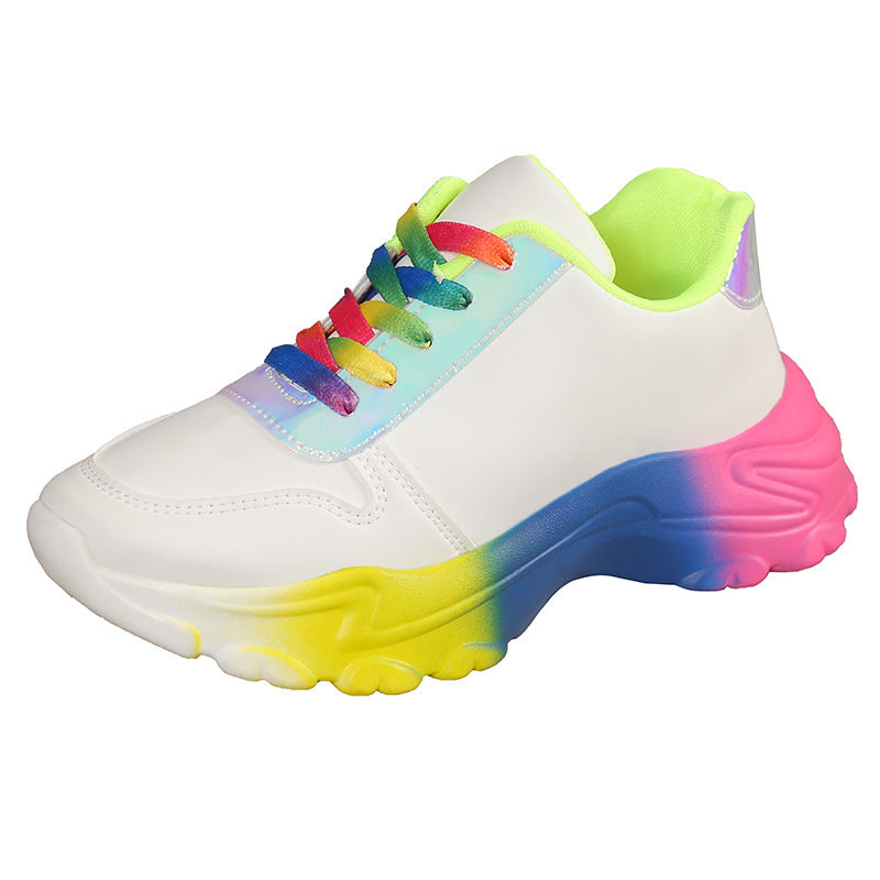 INS Style Regenbogenfarbene Sneakers mit dicker Unterseite und Schnürung