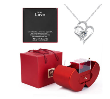 Fashion Jewelry Box Red Apple Necklace Eternal Rose For Girl