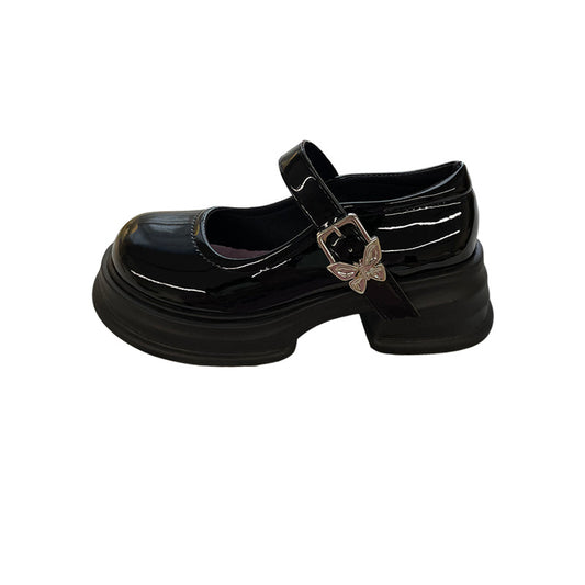 Round Toe Black Versatile Small Leather Shoes