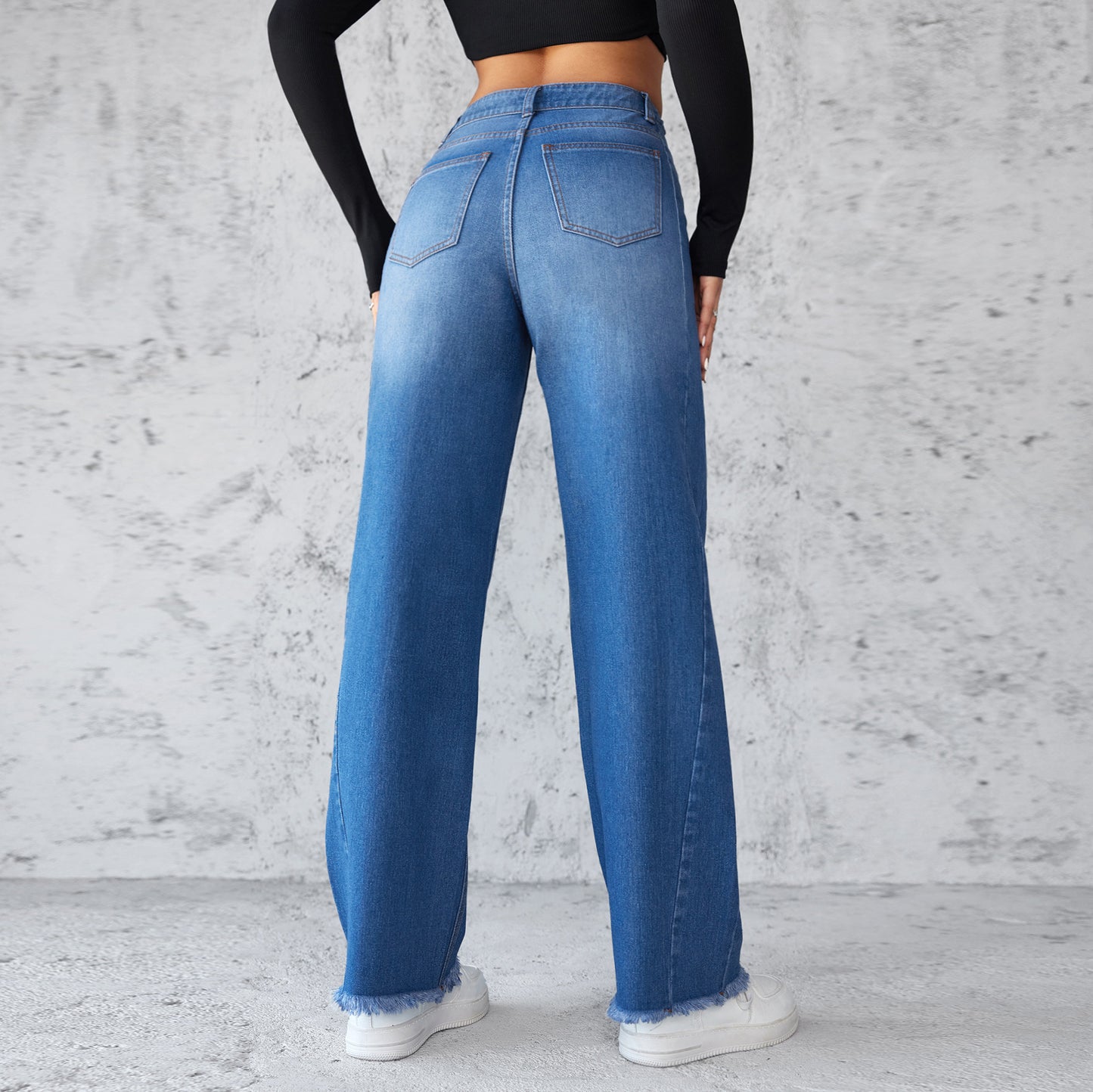 Mode Gerade Breite Bein Jeans Casual Hohe Taille Nicht Elastische Damen