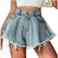 High Waist Loose-fitting Tassel Denim Shorts For Women