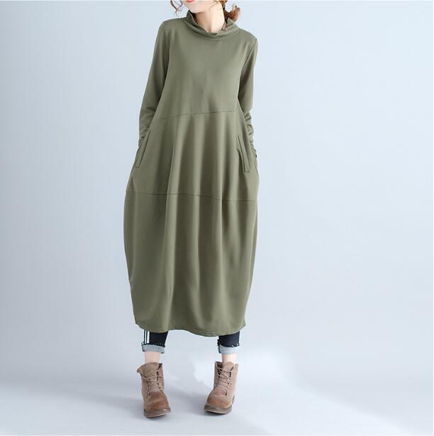 New Style Autumn Long Dress Loose Solid Cotton Linen Women dress