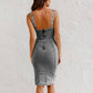 New U-neck Suspender Denim Dress Summer Casual Tight Slim Fit Dresses With Slit Design