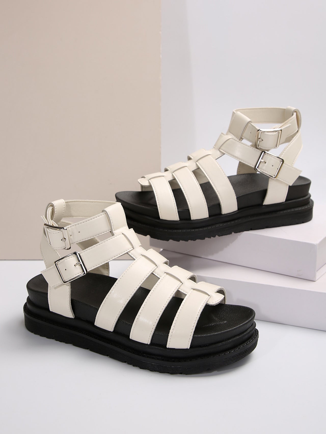 Hollow-out Belt Buckle Platform Pig Cage Sandals Foreign Trade Roman Shoes