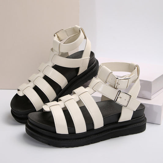 Hollow-out Belt Buckle Platform Pig Cage Sandals Foreign Trade Roman Shoes