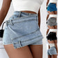 Y2K Street Vintage Denim Shorts  Hem A-Line Skinny Mini Skorts Skirt