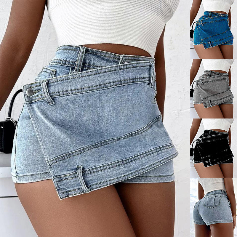 Y2K Street Vintage Denim Shorts Saum A-Linie Skinny Mini Skorts Rock