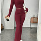 Long Sleeve Turtlenecks Wide Leg High Waist Trousers Suit