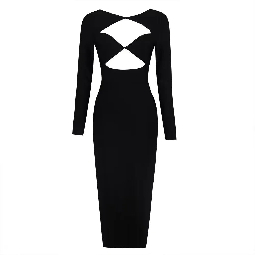 Long Sleeve Black Cut-out Dress