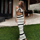 2pcs Striped Casual Vest Sling Top Suit