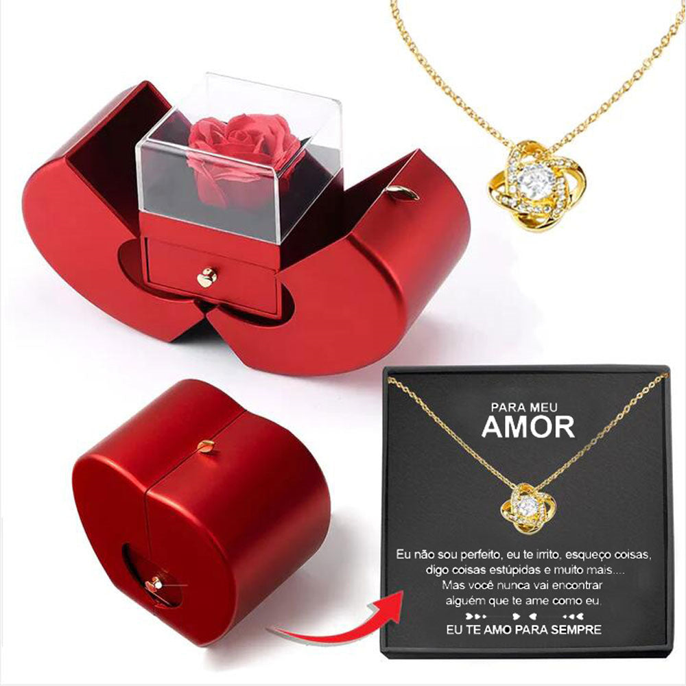 Fashion Jewelry Box Red Apple Necklace Eternal Rose For Girl