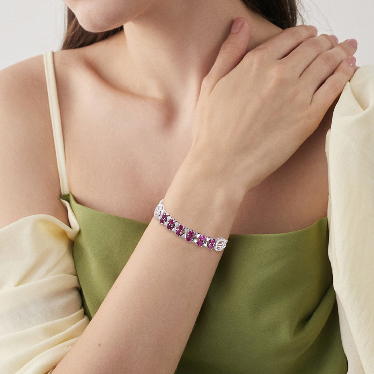 Bracciale in argento sterling S925 con granato viola, moda donna, gioielli di lusso leggeri con zirconi