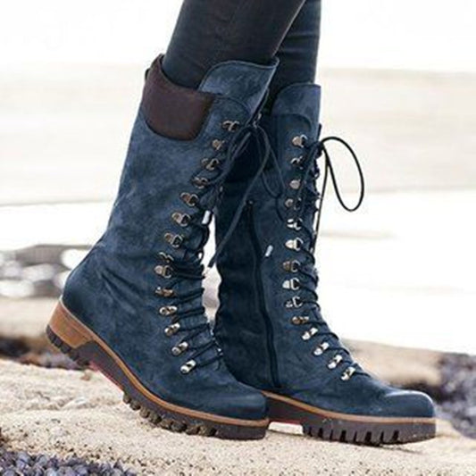 Neue große mittellange Schnürstiefel für Damen aus Leder