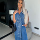 Casual Polo Collar Sleeveless Clinch Open Chest Waist-controlled Lace-up Denim Dress