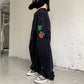 Rose Letters Vintage Street Wash Straight Jeans