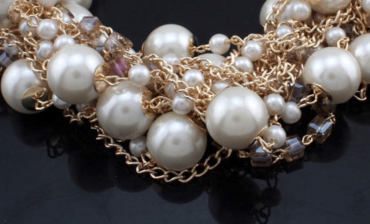 European And American Style Women Fashion Exaggerated Mixed Color Pearl Necklace Short Clavicle Chain