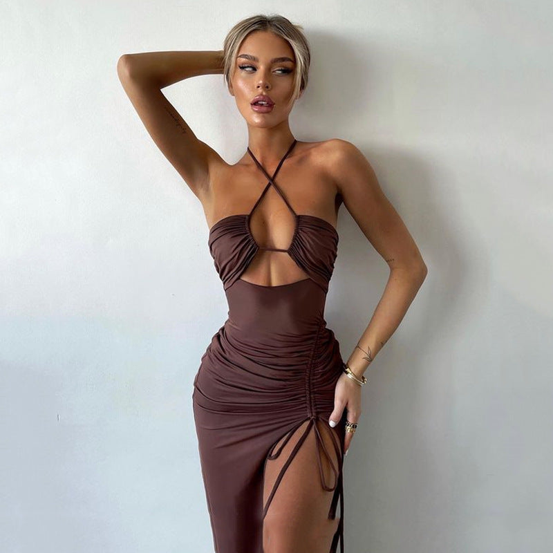 Halterneck Lace-up Split Dress Summer Y2K Fashion