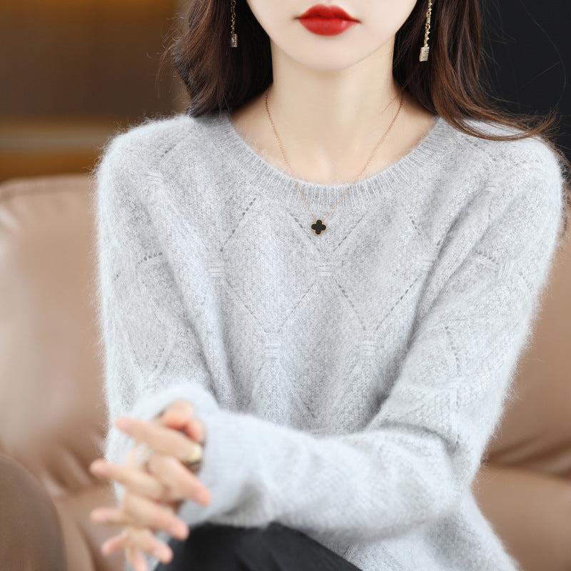 Hollow Round Neck Mink Sweater Women