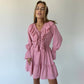 Fashion V Neck Pleated Ruffle Long Sleeve Dress Y2K