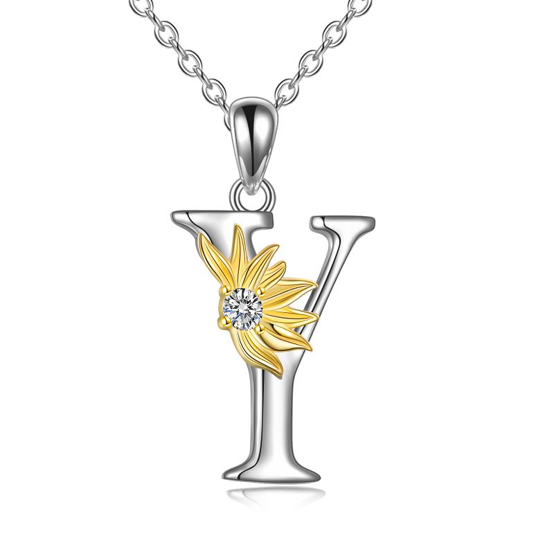 Sterling Silver Initial Alphabet Sunflower A Letter Script Name Pendant Necklace