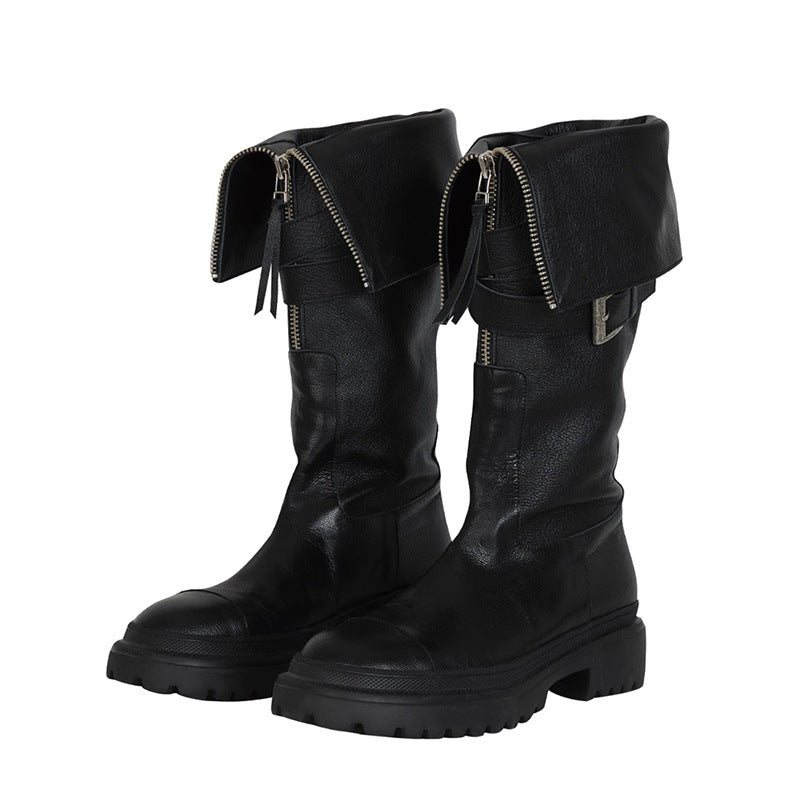 Women's Fashion All-match Below The Knee Belt Buckle Platform Boots