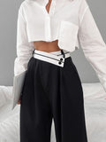 Commuter Color Suit Pants, Casual Drape Mop Pants Wide Leg Pants