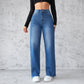 Mode Gerade Breite Bein Jeans Casual Hohe Taille Nicht Elastische Damen