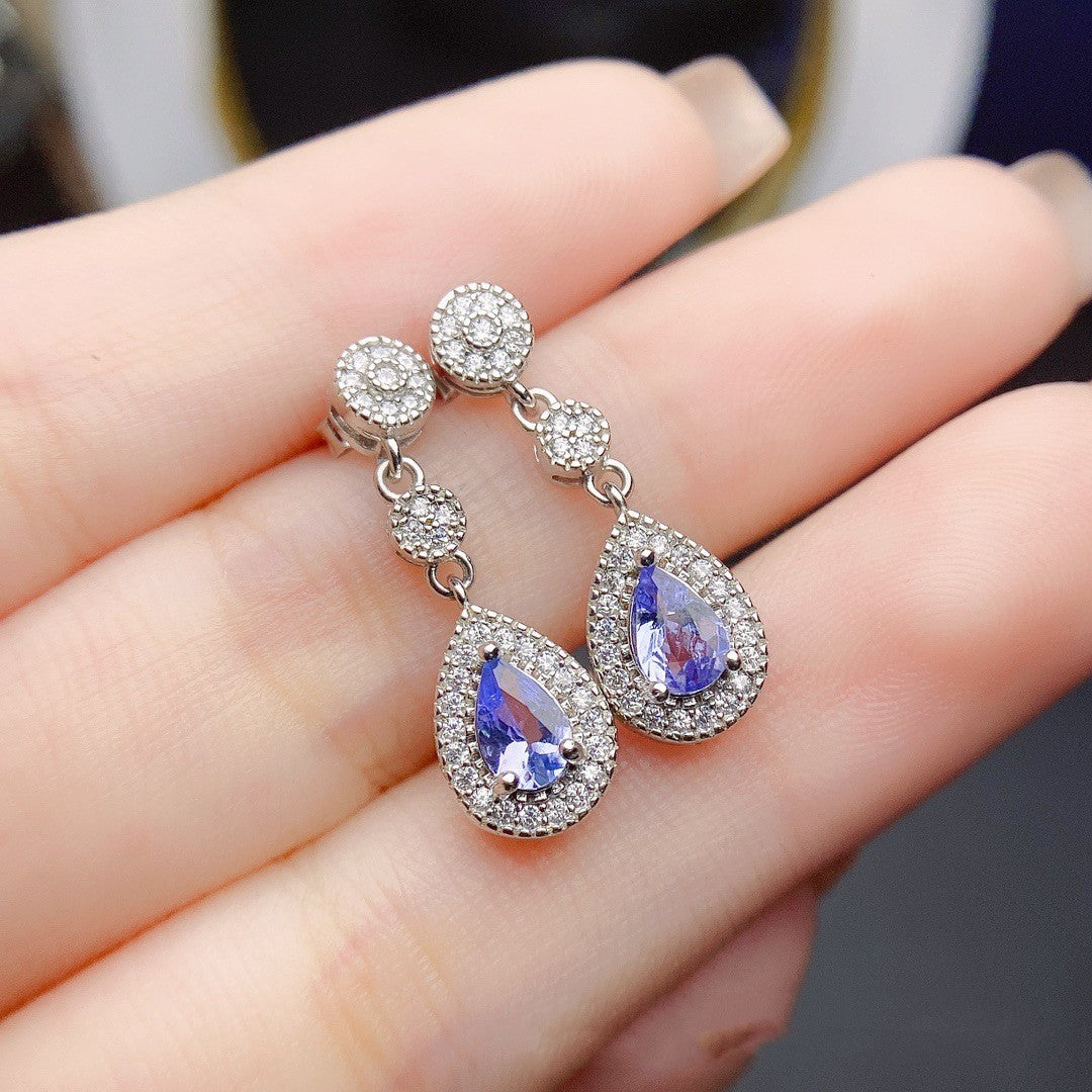 Natural Tanzanite Stud Earrings Silver Female Accessories