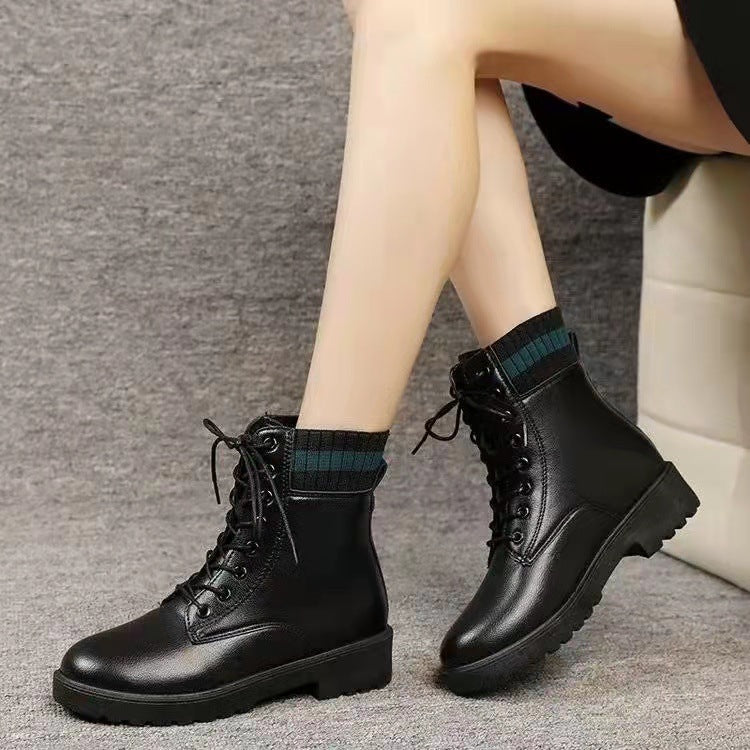 Schoolgirls Korean Style Thick Sole Fleece Martin Boots