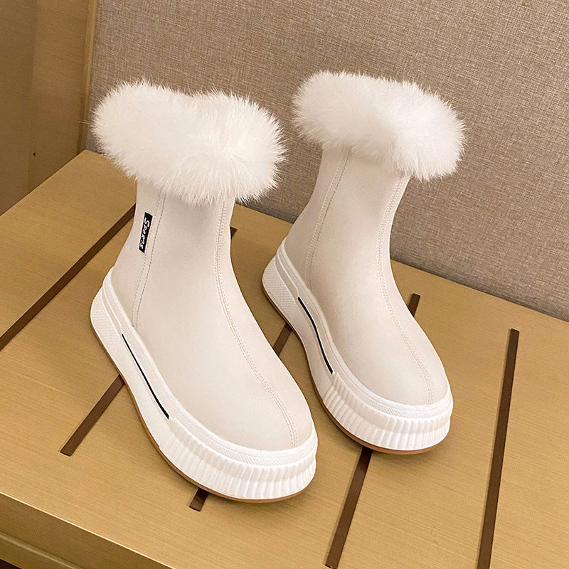 Short Boots Winter British Style Plush Warm Flat Bottomed Leisure